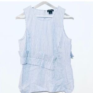 TROUVÉ Cotton Stripe Ruffle Sleeveless Shirt, Light Blue